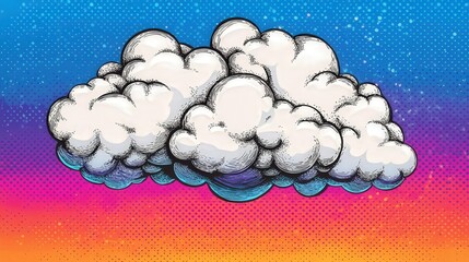 Aufkleber - A whimsical representation of fluffy, stylized clouds set against a gradient sky of pink, orange, and blue hues