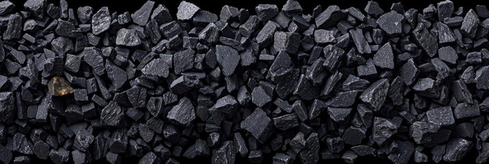 Aufkleber - Black coal granules of different sizes are arranged closely, revealing their natural texture and mineral composition against a dark background