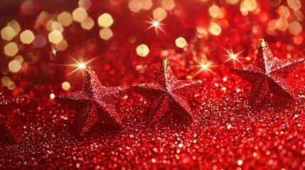 Canvas Print - Red stars adorned with glitter sparkle on a shimmering surface, creating a festive atmosphere for holiday celebrations