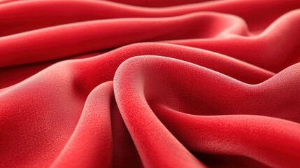 Aufkleber - A rich crimson fabric elegantly drapes in soft, flowing waves, catching the light beautifully with its smooth texture