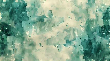 Poster - Abstract watercolor background with shades of teal and green. The colors blend together in a calming and ethereal way.