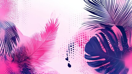 Poster - Colorful palm leaves in pink and purple shades create an eye-catching, abstract design against a soft, light backdrop