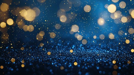 Poster - Holiday Golden blue bokeh lights for Christmas sparkling effect background. 