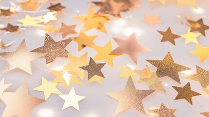Poster - Shimmering golden stars scattered across a light background create a festive atmosphere perfect for celebrations and special occasions
