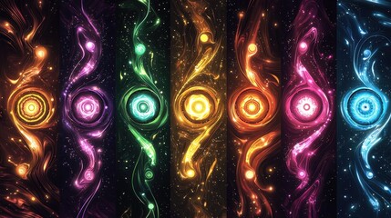 Fototapete - A vibrant display of swirling cosmic energy flows, showcasing an array of colors and patterns that depict dynamic movement through space