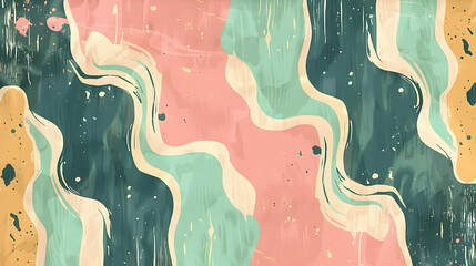 Poster - Abstract Illustration with Green, Pink, and Yellow Waves