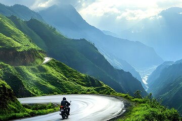 Wall Mural - biker in the mountains