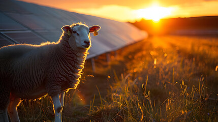 Canvas Print - Sheep in Golden Sunset Field - Photo