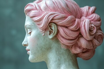 Aufkleber - A detailed sculpture of a woman with pink hair is showcased against a soft gray backdrop, emphasizing its artistry and craftsmanship