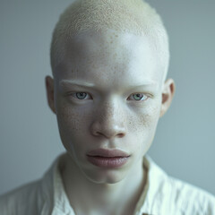 Wall Mural - A young man with a shaved head and white hair