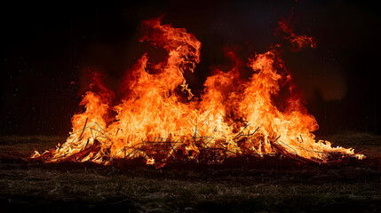 Canvas Print - Fiery Bonfire at Night - Realistic Image