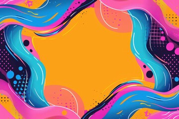 Leinwandbilder - A vibrant abstract artwork featuring colorful waves and geometric shapes creates an engaging visual frame around an orange center