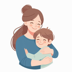 Wall Mural - mother holds her son with care and love. Happy Mothers Day concept with mom and small boy. Vector illustration