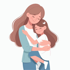 Wall Mural - mother holds her son with care and love. Happy Mothers Day concept with mom and small boy. Vector illustration