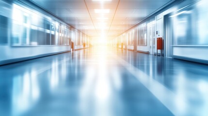 Aufkleber - A bright hallway showcases smooth, reflective floors illuminated by soft lighting, creating an inviting atmosphere as dusk approaches
