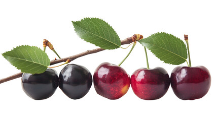 Group of ripe cherries on transparent background