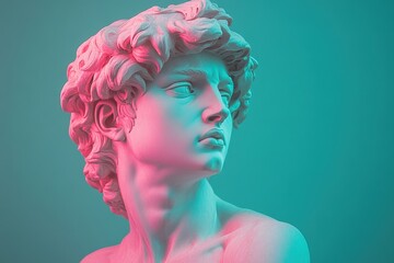 Aufkleber - A modern artistic rendition of the iconic David sculpture showcases vibrant colors and intricate details, captivating viewers in an art gallery setting