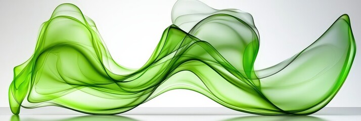 Wall Mural - Translucent green waves swirl gracefully, creating a sense of motion and fluidity in a light, airy setting