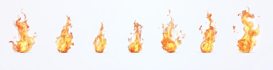 Wall Mural - A collection of realistic fire flame effects isolated on a transparent background.