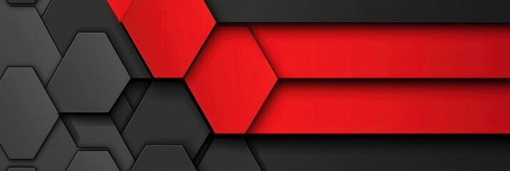 Aufkleber - A vibrant arrangement of red hexagons interspersed with black forms creates a modern and striking visual effect with angular elements