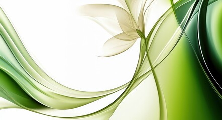 Poster - Flowing patterns in green and white create an elegant design with subtle floral elements, perfect for contemporary art enthusiasts