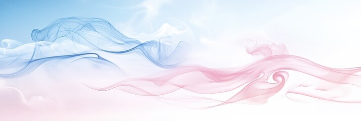 Aufkleber - Vivid blue and pink smoke wisps twirl gracefully against a soft, cloud-filled background, creating a serene and dreamlike atmosphere