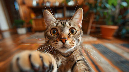 Close-up Photo of a Tabby Cat Looking at the Camera