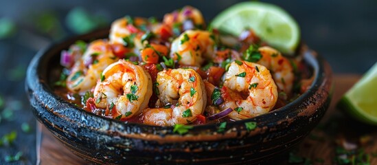 Canvas Print - Close-Up of Shrimp in a Spicy Tomato Sauce