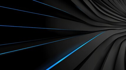 Poster - Digital abstract with a 3D effect, featuring a series of black, wavy lines with blue neon-like accents