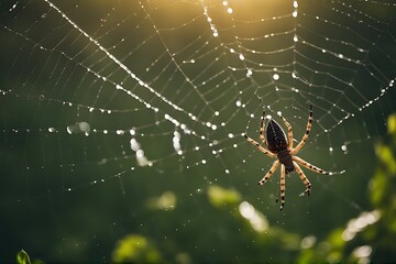 Sticker - spider drops web dew cross insect nature macro arachnid net animal garden spider's wildlife closeup green danger leg dripped drop rain water morning arachnida eye