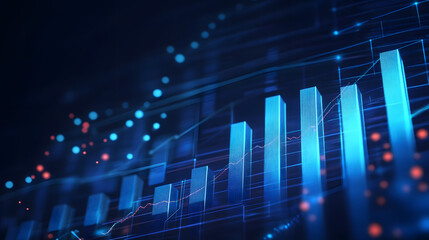 Poster - Blue digital charts with glowing data points and lines