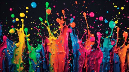 Wall Mural - Illustration of colorful paint splashes on a black background