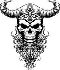 Poster - Viking Warrior Skull Man Mascot Face in Helmet