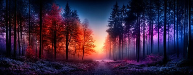 Wall Mural - idyllic woodland at dawn with vibrant colors and tranquility, close-up, more clarity with clear ligh