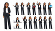 © Volha Hlinskaya - Big set of Indian beautiful business woman wearing black suit in different poses. Various gestures female character standing and sitting at the desk isolated vector illustration