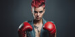 © ivona - Young woman in red punk clothes and red boxing gloves.