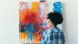 © PixelNexusArt - Young woman painting in her studio, focused and natural, candid capture, vibrant colors, artistic atmosphere
