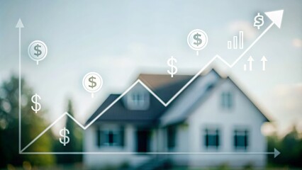 Wall Mural - Investment Strategy in Real Estate Featuring House Graphics and Financial Symbols
