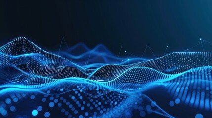 Poster - Abstract Digital Landscape with Blue Glowing Particles