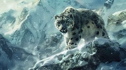 Wall Mural - snow leopard. international snow leopard day. a wild animal in the wild.