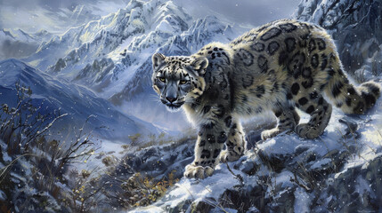 Wall Mural - snow leopard. international snow leopard day. a wild animal in the wild.