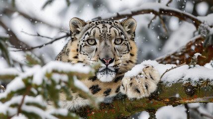 Wall Mural - snow leopard. international snow leopard day. a wild animal in the wild.