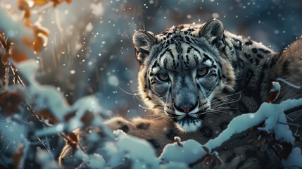 Wall Mural - snow leopard. international snow leopard day. a wild animal in the wild.