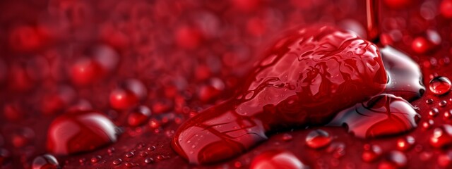  A red shoe pair sits atop a red floor, dripping with water from recent raindrops Nearby stands a red umbrella