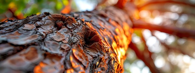 Canvas Print -  A tight shot of tree bark bearing fire retardant marks