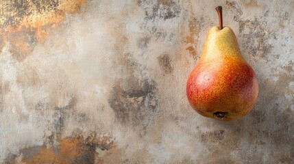 Wall Mural - A single ripe pear on a textured, brown background.