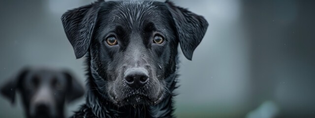  A tight shot of a sad-faced Black Dog gazing into the camera