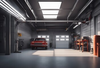 Wall Mural - rolling garage interior gate illustration d door entrance wall building warehouse storage room floor construction white new home concrete design indoor space parking