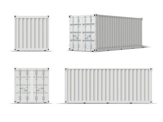 vector set of white shipping containers for storing things.