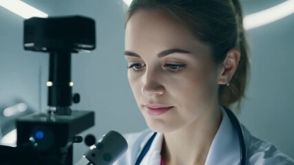 Aufkleber - This scientist focuses intently on examining samples with a microscope.
